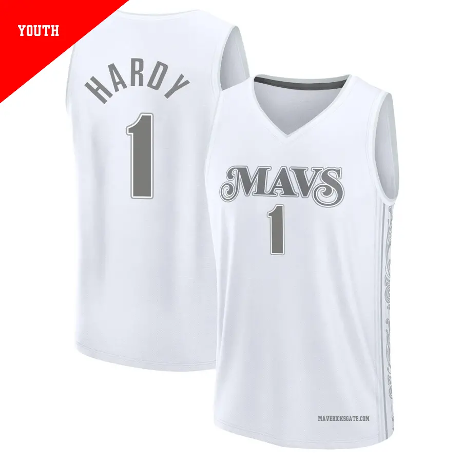 ＃1 Youth Jaden Hardy Dallas Mavericks 2024/25 Fast Break Fanatics White City Edition Jersey