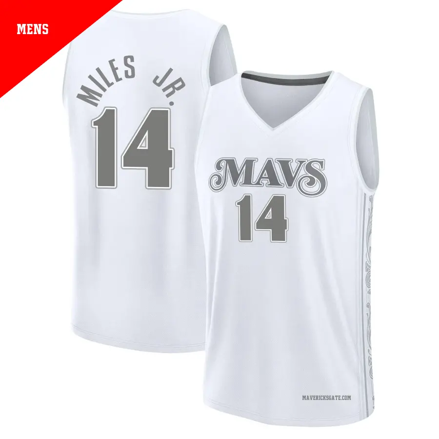 ＃14 Men's Mike Miles Jr. Dallas Mavericks 2024/25 Fast Break White City Edition Jersey