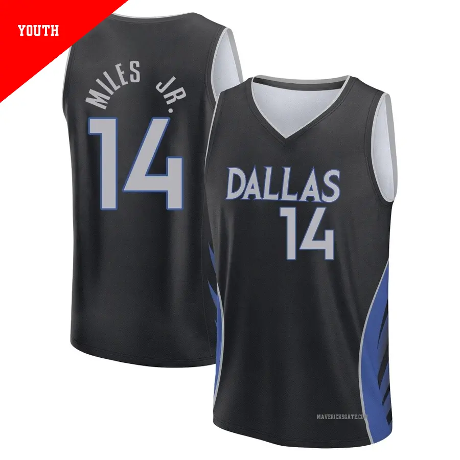 ＃14 Youth Mike Miles Jr. Dallas Mavericks 2025/26 Fast Break Black City Edition Jersey