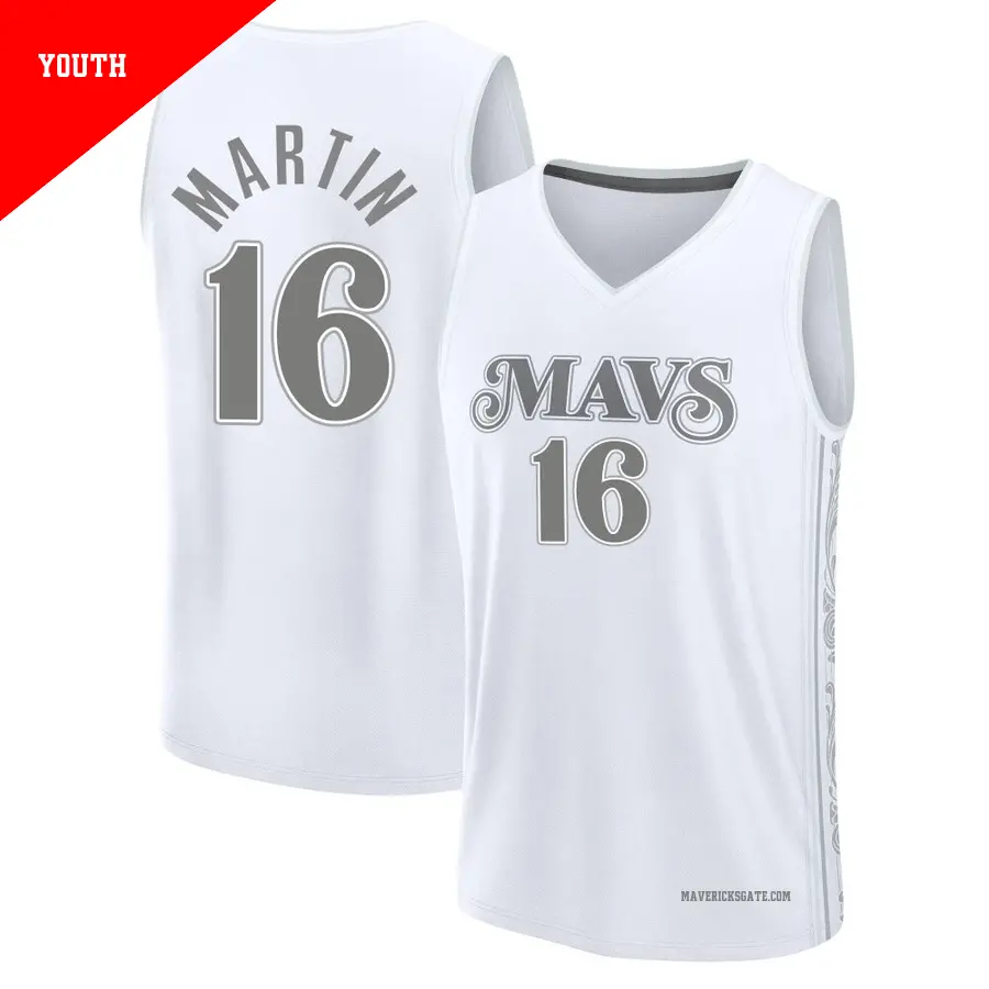 ＃16 Youth Caleb Martin Dallas Mavericks 2024/25 Fast Break Fanatics White City Edition Jersey