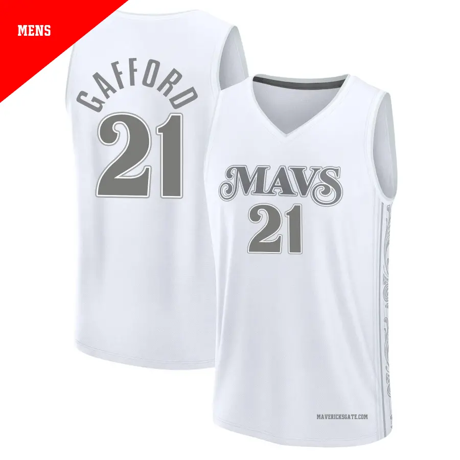 ＃21 Men's Daniel Gafford Dallas Mavericks 2024/25 Fast Break Fanatics White City Edition Jersey
