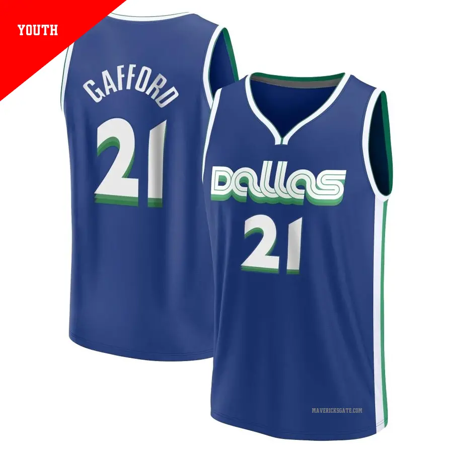 ＃21 Youth Daniel Gafford Dallas Mavericks 2022/23 Fast Break Blue City Edition Jersey