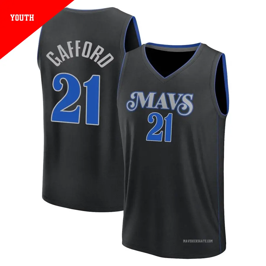 ＃21 Youth Daniel Gafford Dallas Mavericks 2023/24 Fast Break Black City Edition Jersey