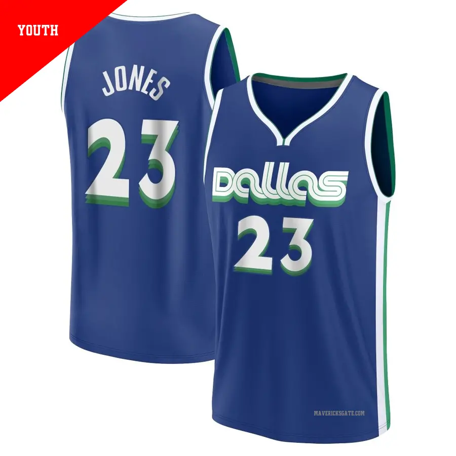 ＃23 Youth Kai Jones Dallas Mavericks 2022/23 Fast Break Blue City Edition Jersey