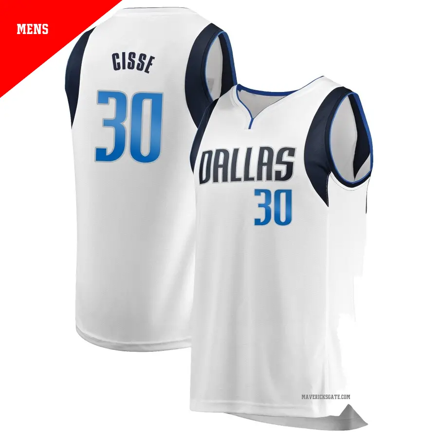 ＃30 Men's Moussa Cisse Dallas Mavericks White Fast Break JerseyAssociation Edition