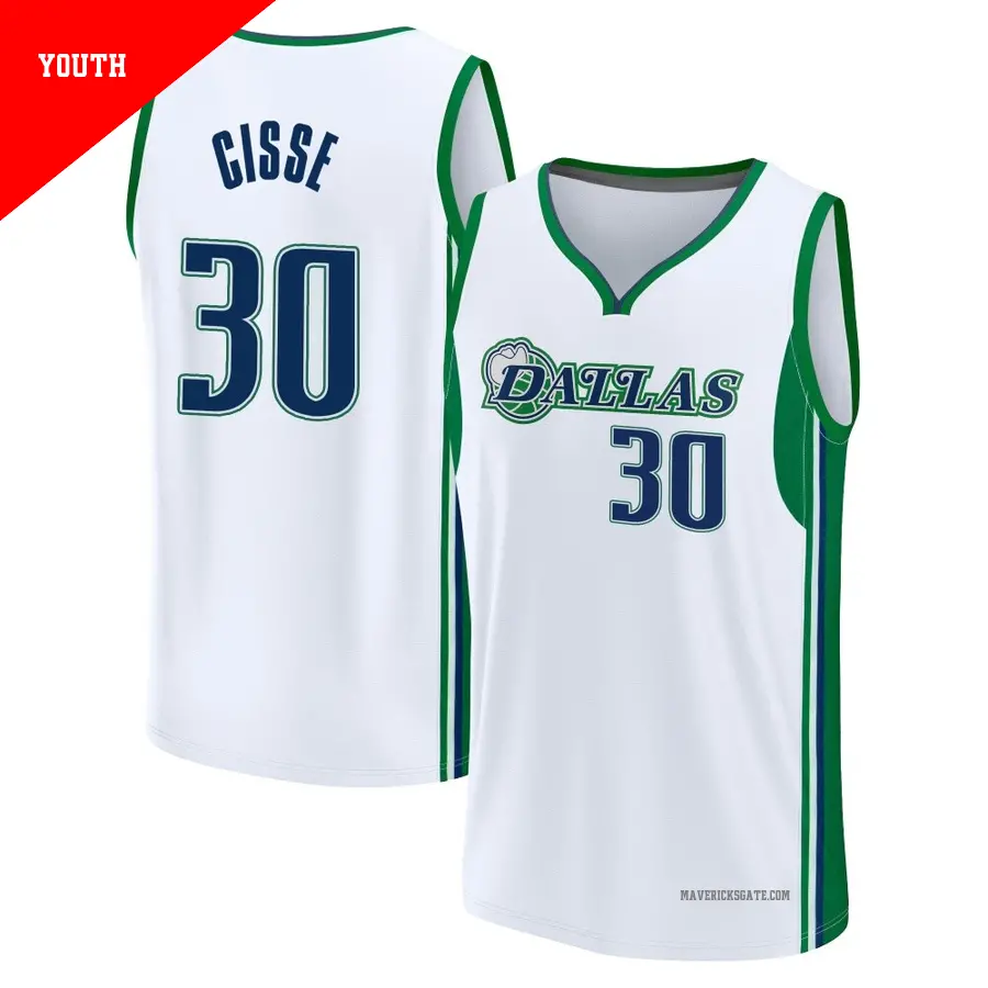 ＃30 Youth Moussa Cisse Dallas Mavericks 2021/22 Fast Break White Replica City Edition Jersey